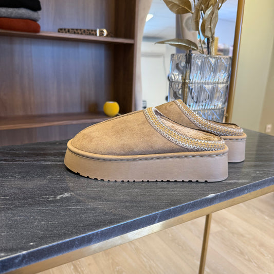 Mules fourrées beige